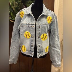 Sequined Softball Denim Jacket